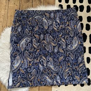 Jessica London Paisley Blue Multi Denim Skirt 28W